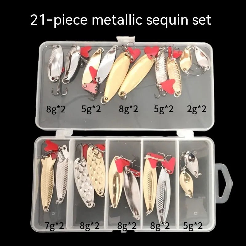 Sequin fishing lure set with metal sequins on box iron false bait in assorted colours