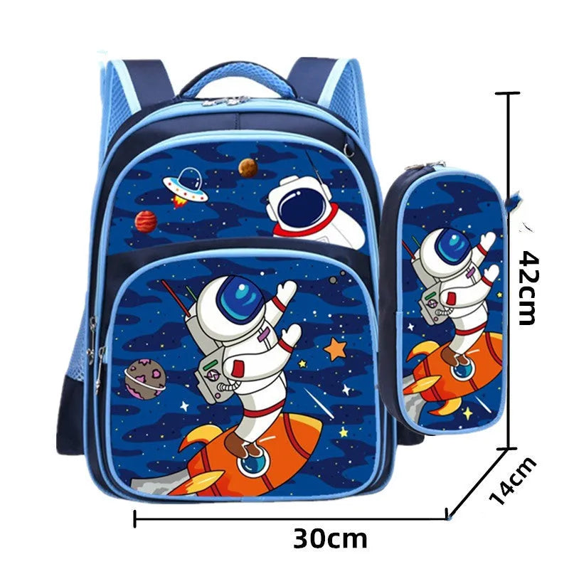 Blue anime cartoon print nylon school backpack for children with matching pencil case