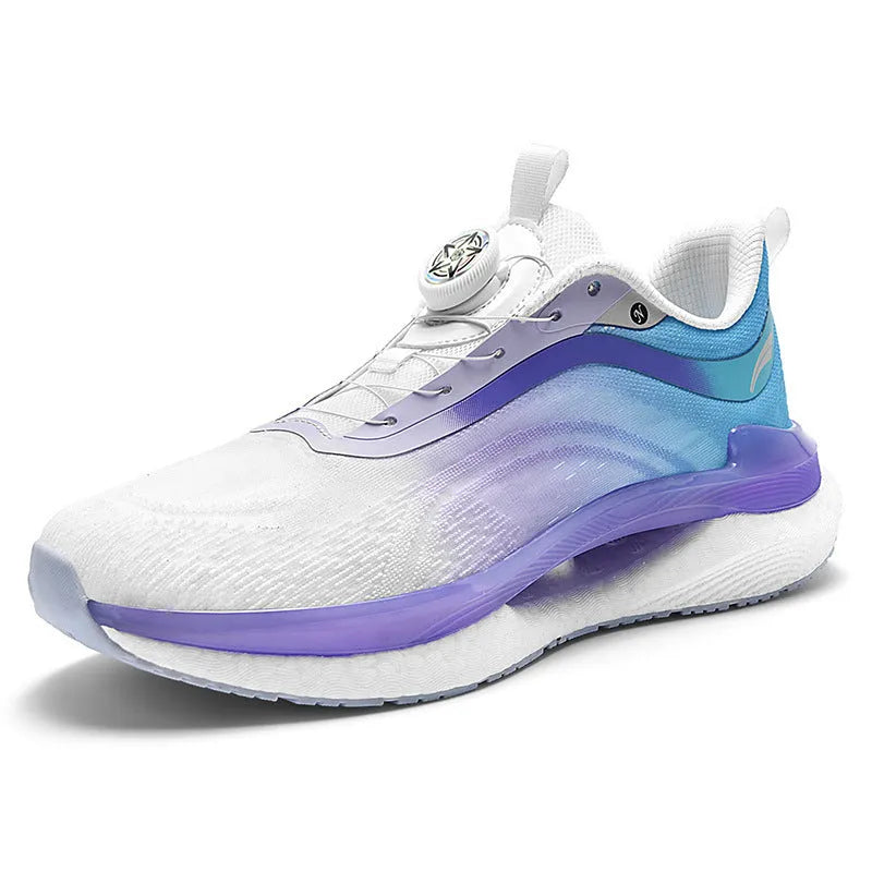 Men's high-top mesh running shoes in cotton candy colour with composite sole and lace-up closure