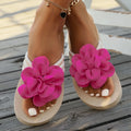Plus size women's flower design slippers flip flops in green, rose red, and creamy white colours