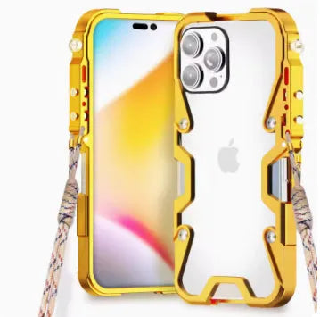 Metal frame robot arm phone case for iPhone in silver with anti-fall protection and heat dissipation