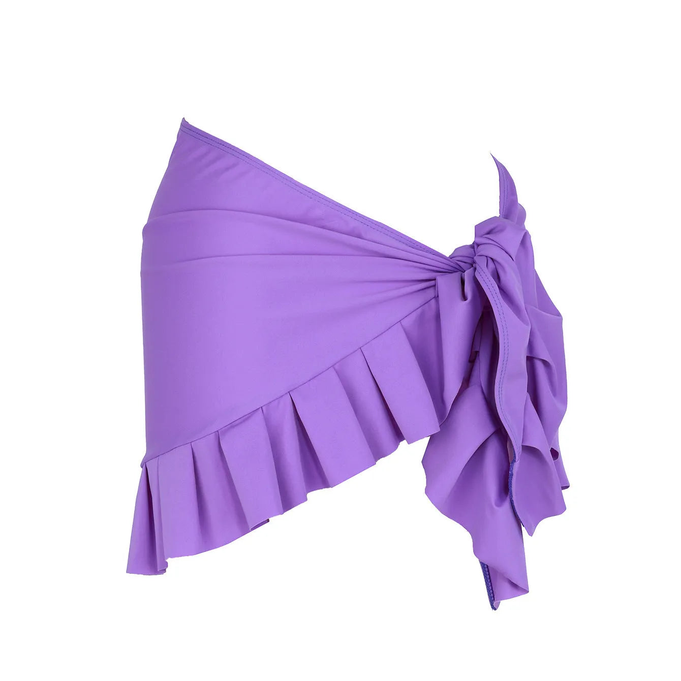Women's solid colour single-shoulder two-piece swimsuit with high-waist bottoms on a mannequin.