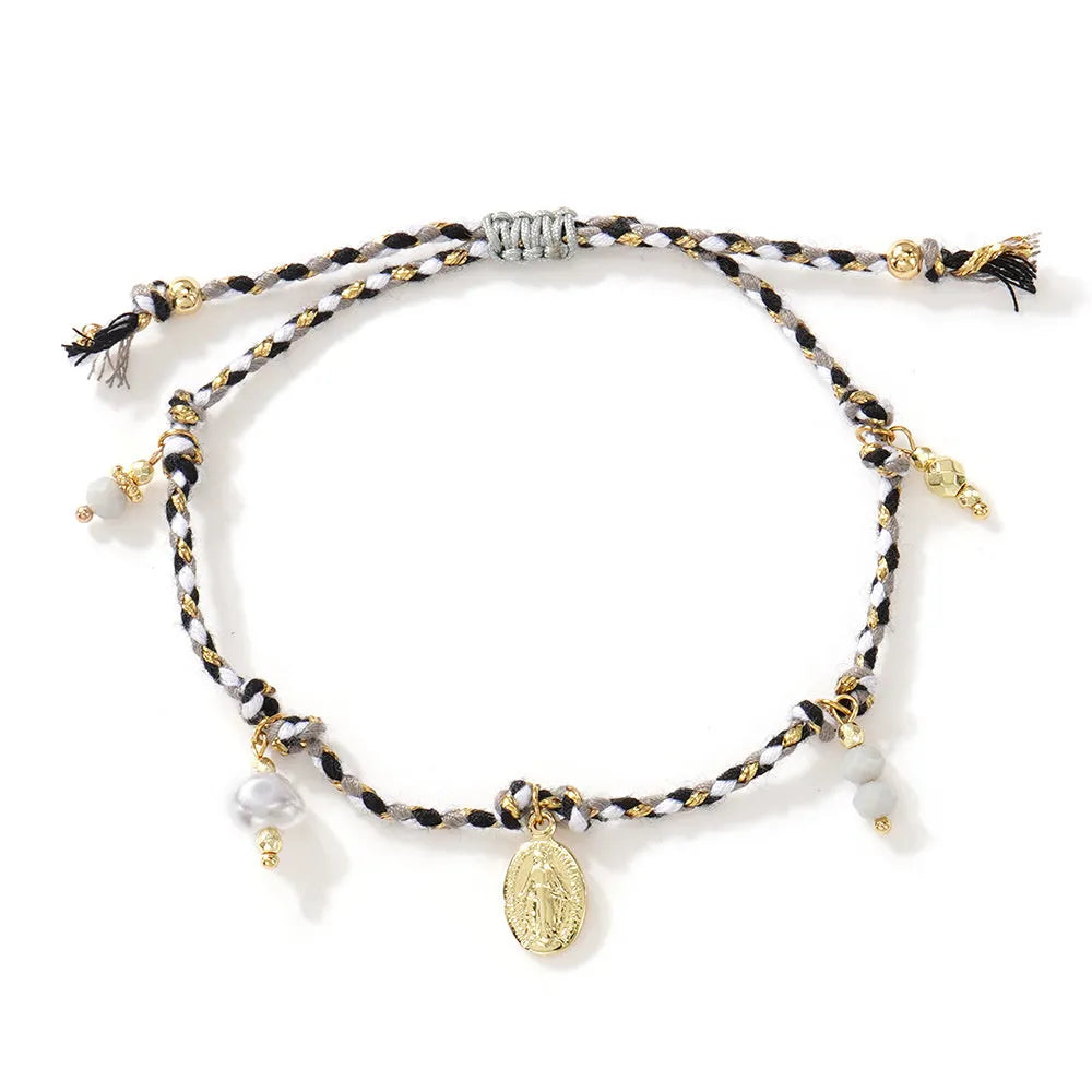 Hand-woven colourful braided rope bracelet for women in ethnic carrying strap tag design