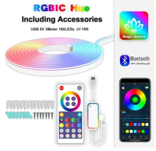 3 metre USB RGB LED neon light strips with remote control and music synchronisation capability