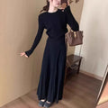Women's dark gray knitted long dress suit with 3D pattern and ethnic style collage stitching