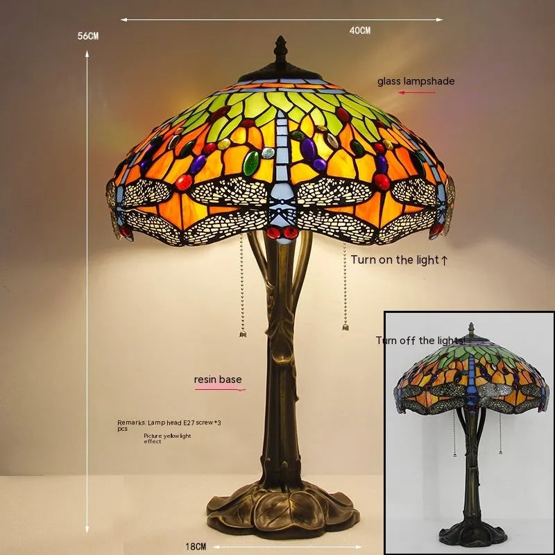 Tiffany dragonfly stone table lamp in European retro style with multiple size options
