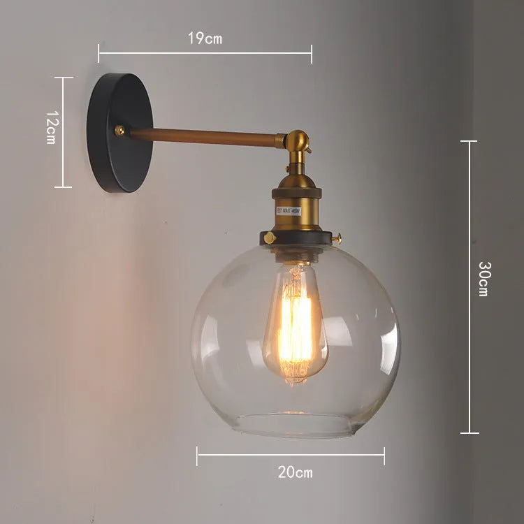 20cm retro round ball glass wall lamp in amber colour with aluminium holder