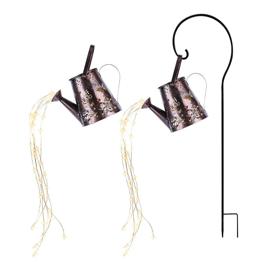Solar garden lamp with tapered butterfly iron design and warm white LED light