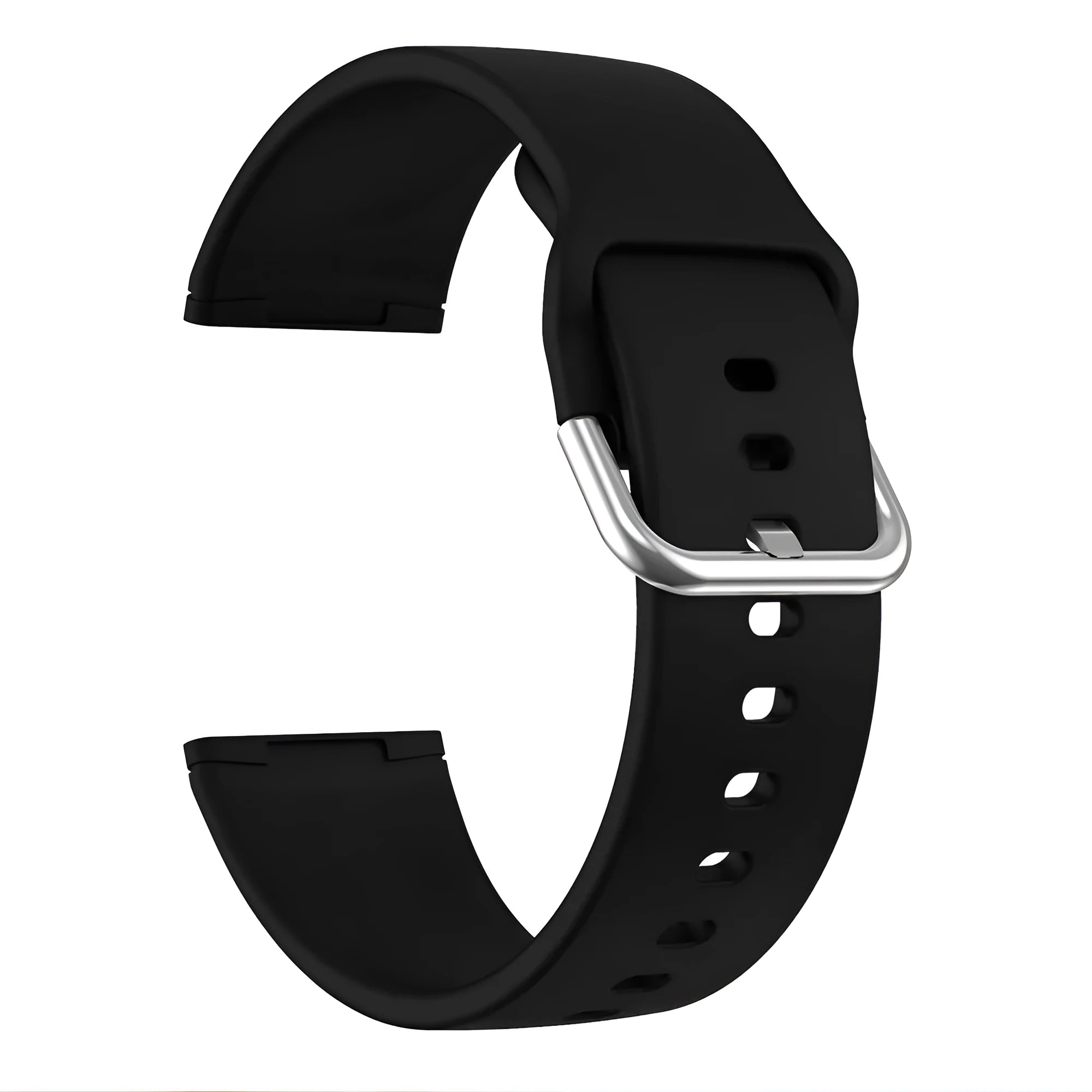 Solid colour silicone strap with silver buckle for Fitbit Versa 3 and Sense 2 watches.