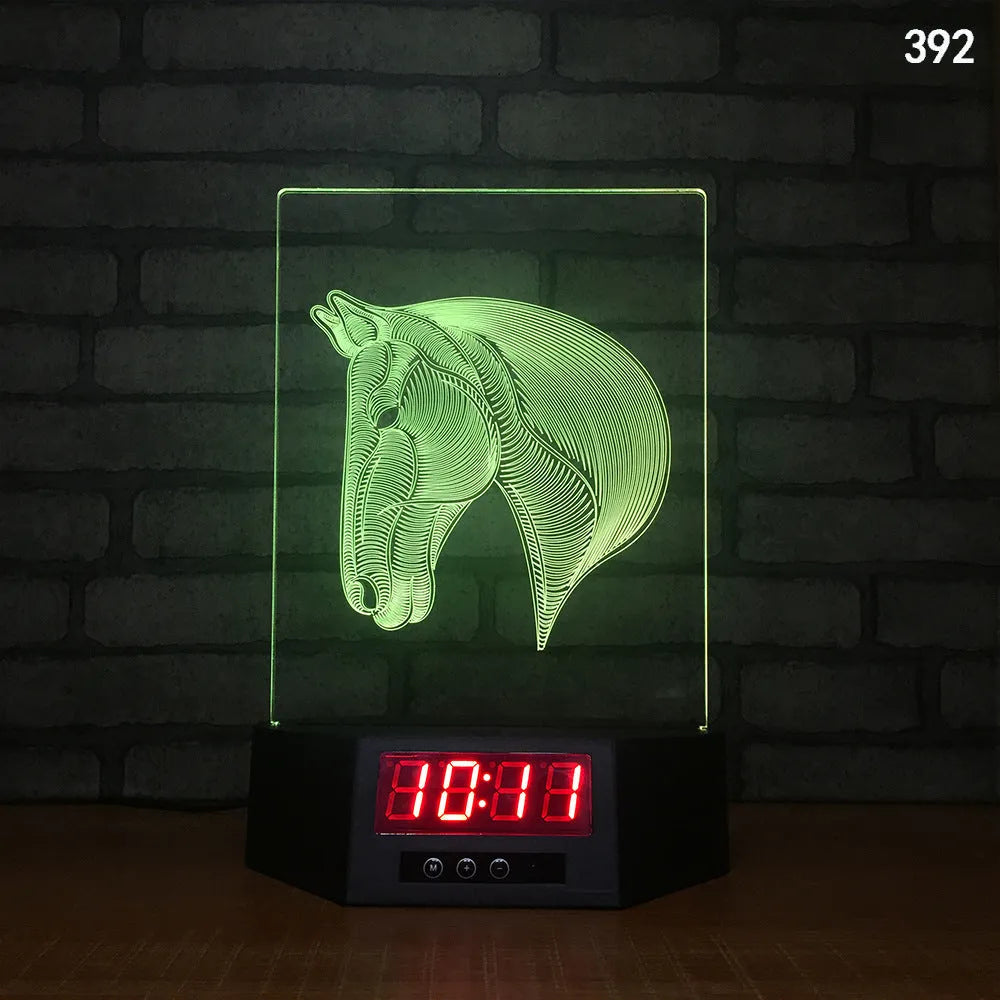3D glowing dolphin shaped LED table lamp with remote control on a bedside table.
