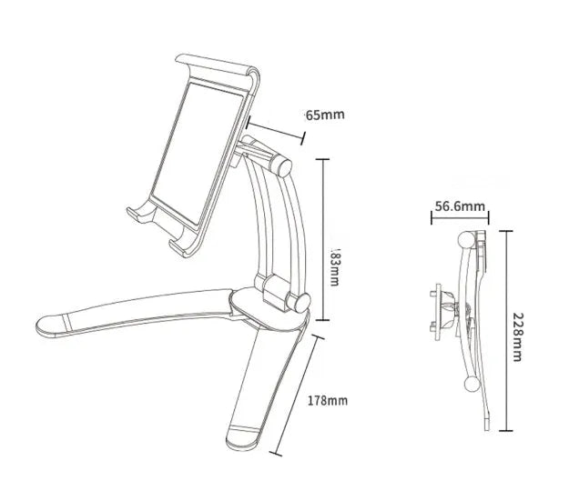 Silver aluminium alloy desktop tablet stand holding a tablet at an adjustable angle with a white mounting base.