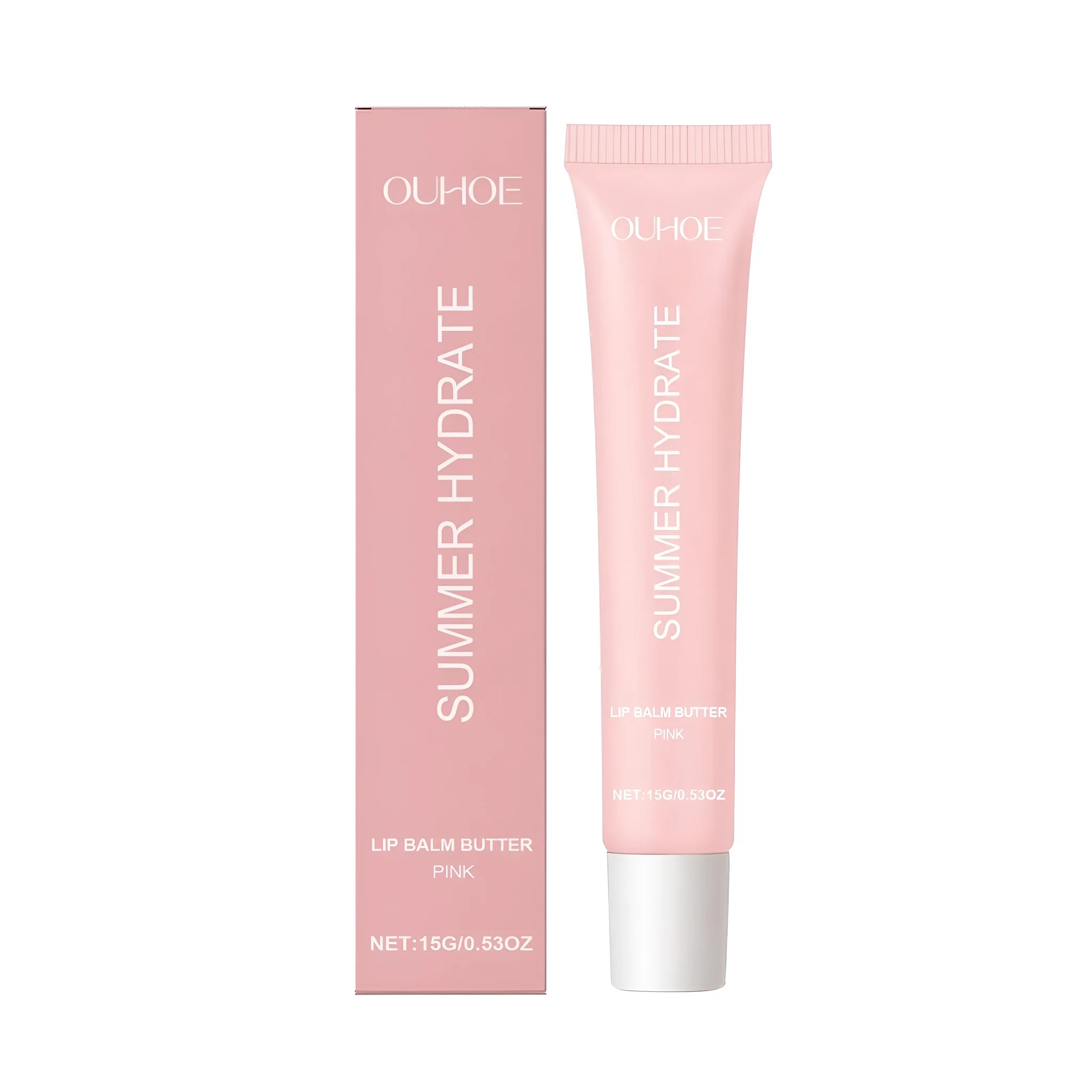 Pink twist-up lip balm stick with shea butter and natural oil formulation