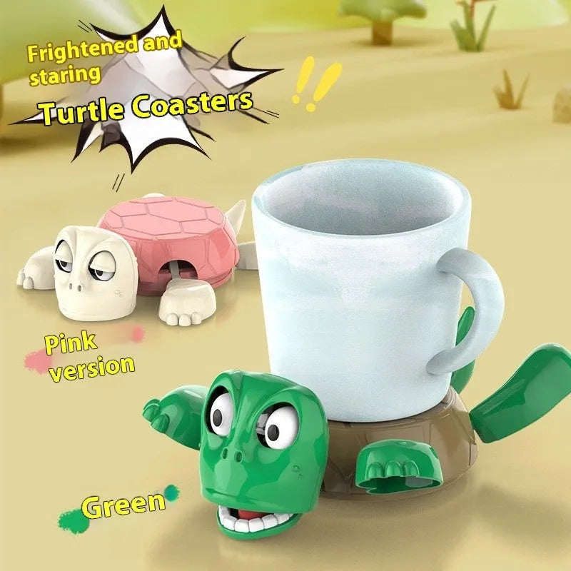 A turtle-shaped ABS coaster in a choice of light green, dark green, wheat starch, or yellow colours for drink insulation.