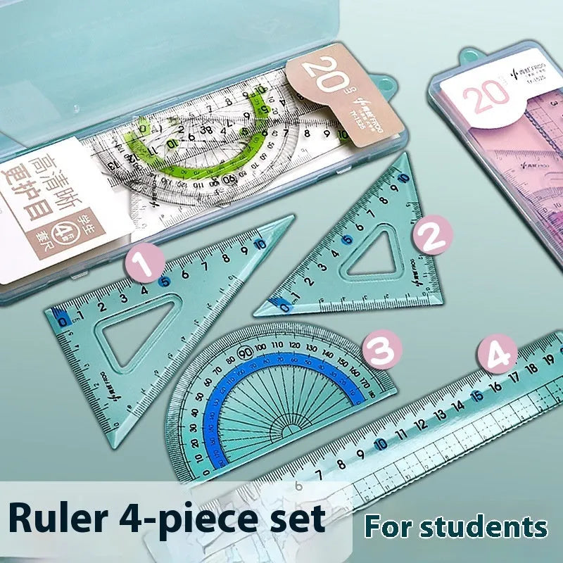 Youpai transparent acrylic drawing ruler set with square and protractor on a white background.