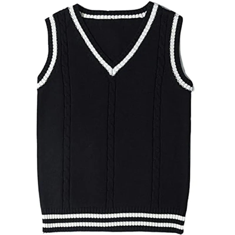 Women's V-neck striped waistcoat sweater in slim fit acrylic knit