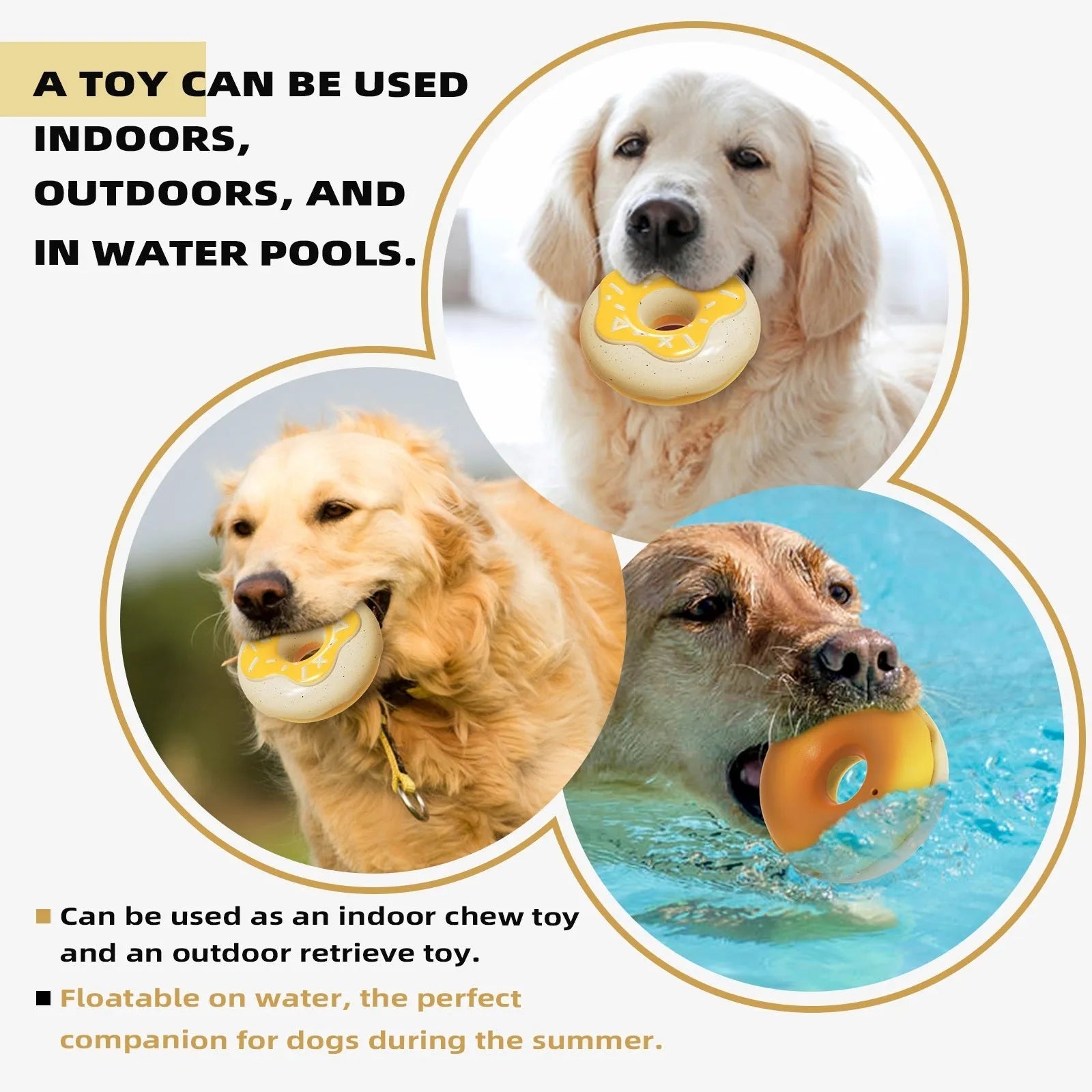 Donut shaped TPR dog toy in pink yellow or chocolate for molar teeth cleaning with sound