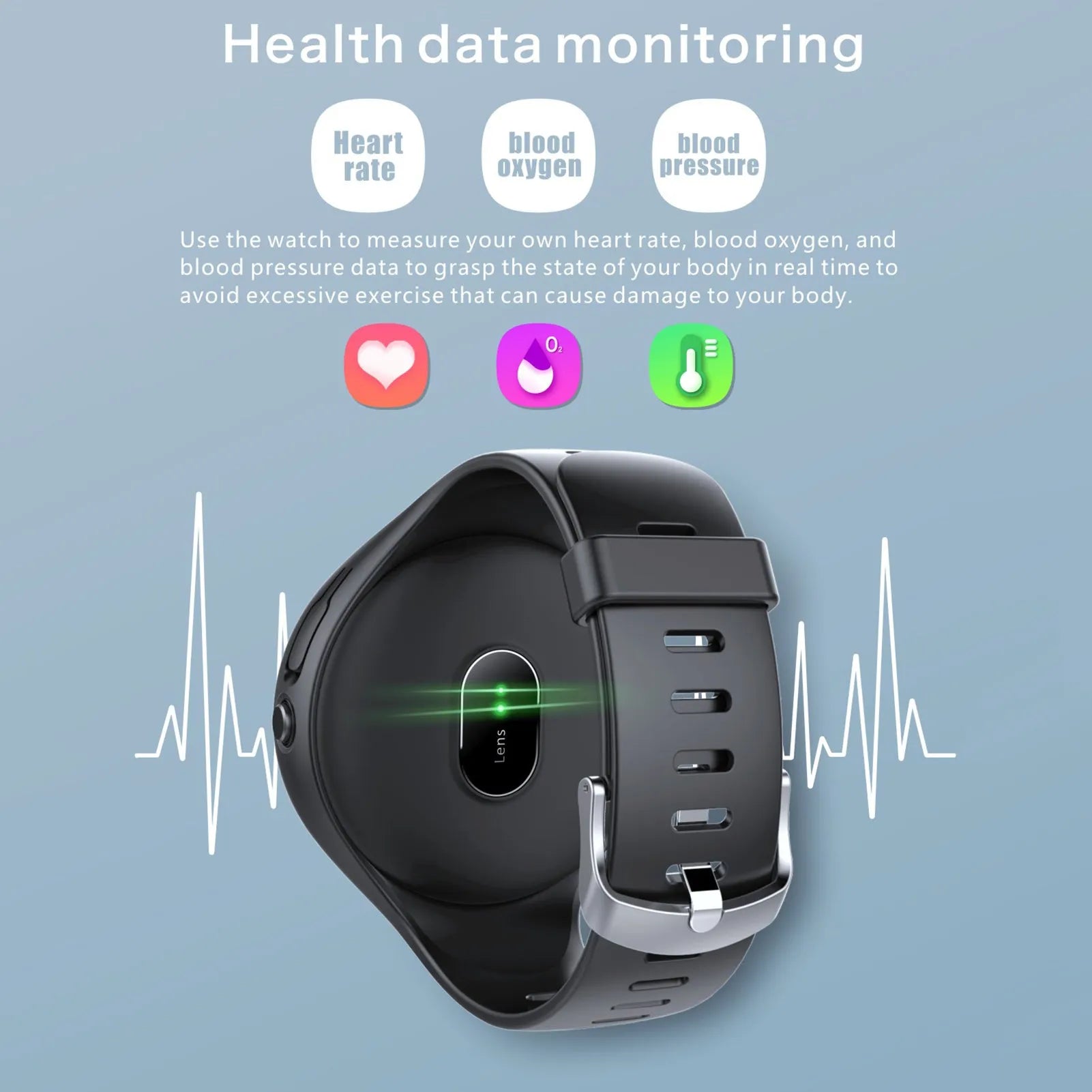 Black detachable smart bracelet with Bluetooth TWS earphones showing colour screen displaying heart rate