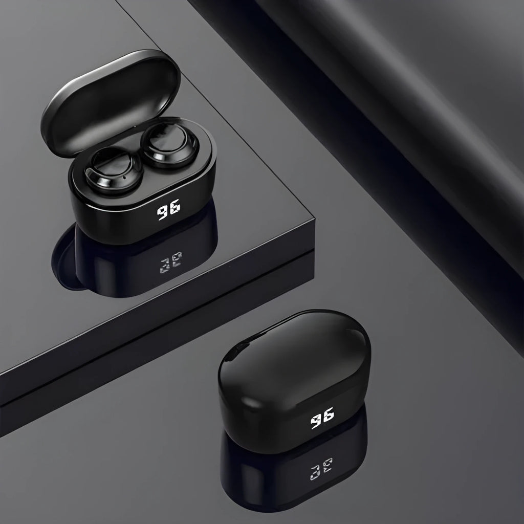 Black stereo Bluetooth in-ear headset with dual earpieces