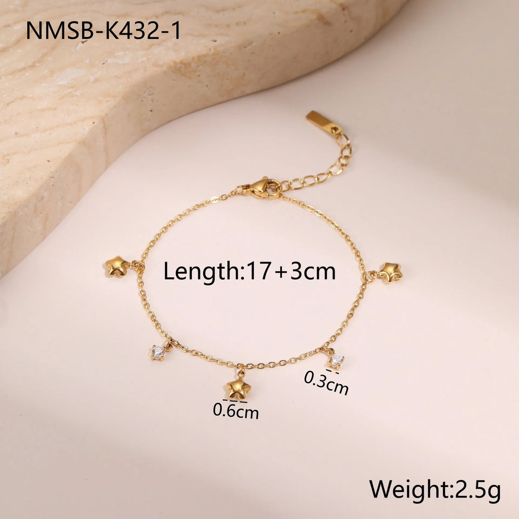 Ins Titanium Steel women's bracelet with 18K gold plating and geometric star zircon pendant