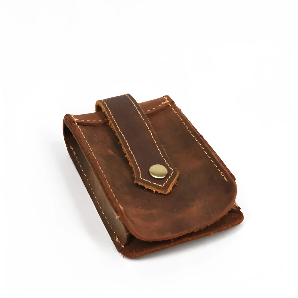 Crazy horse leather key case in dark brown, 7cm by 11.5cm, compact key organiser