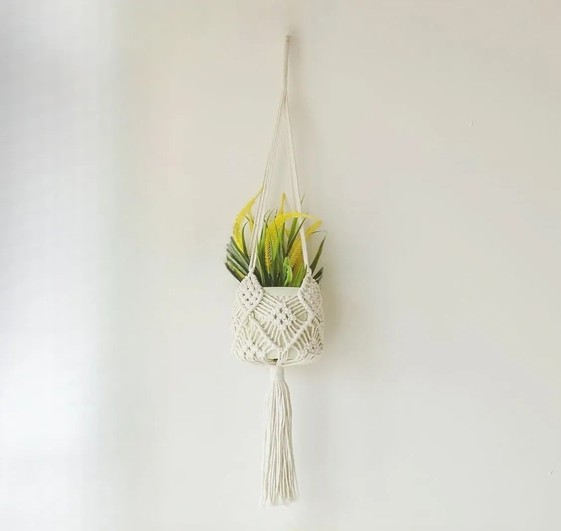 Hand-woven polyester cotton flower pot in minimalist design with textured surface