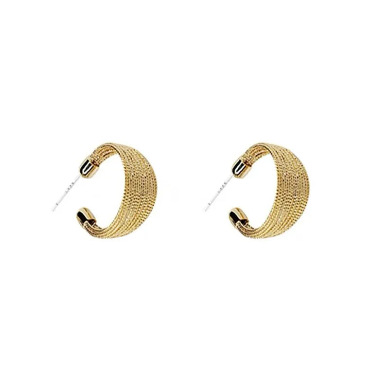 Geometric multi-layer bracelet earrings set with silver and gold colour pairs on copper