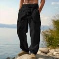 Men's loose thin cotton trousers with wide-leg design in various solid colours