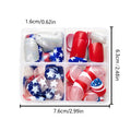 False nail set with American flag and five-pointed star Independence Day design in three colour combinations