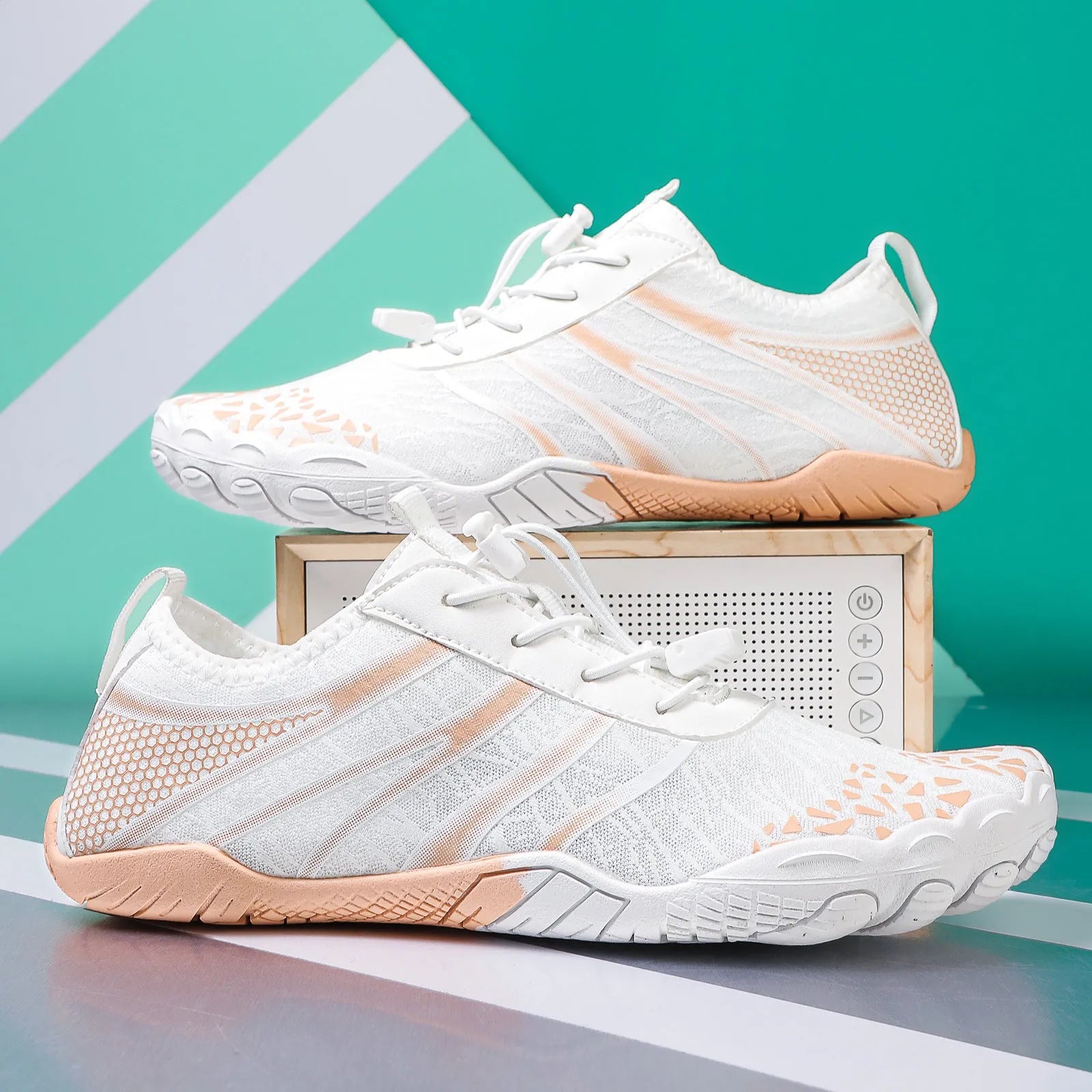 Men's Lycra stretch fabric beach running shoes available in black, dark blue, gray, beige and white pink colours
