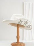 Brown polyester western-style top hat with a conical crown and a silver hexagonal star decoration on the front.