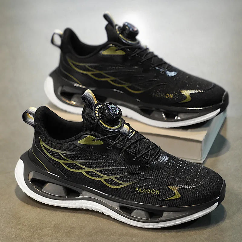 Men's low-top rotating button sneakers with shock absorption in mesh or leather options