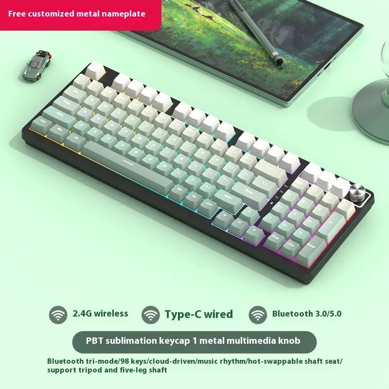 98-key wireless Bluetooth mechanical keyboard with multiple colour theme options