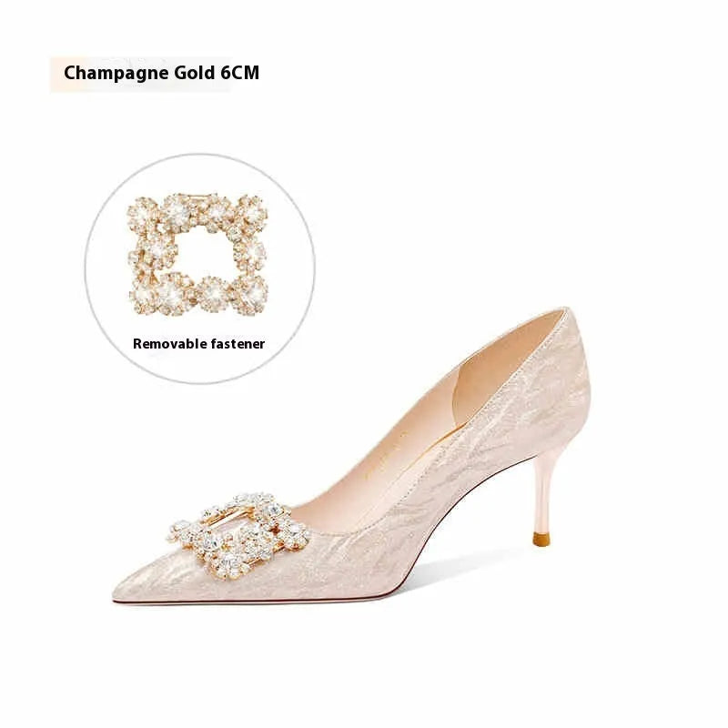 Champagne gold women's high heels with pointed toes and stiletto heels