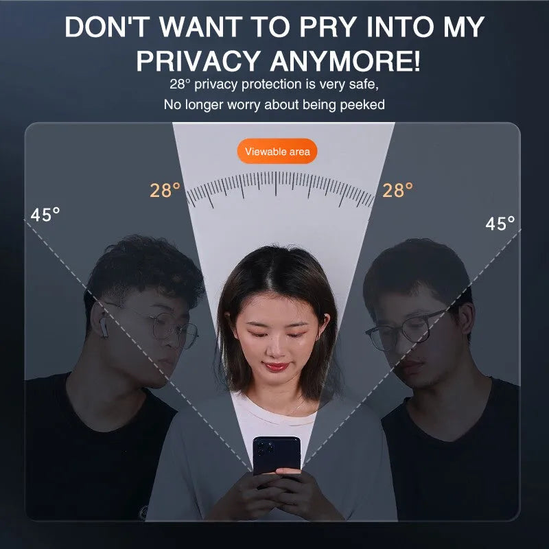 Anti-peeping tempered glass screen protector for iPhone showing full front coverage.