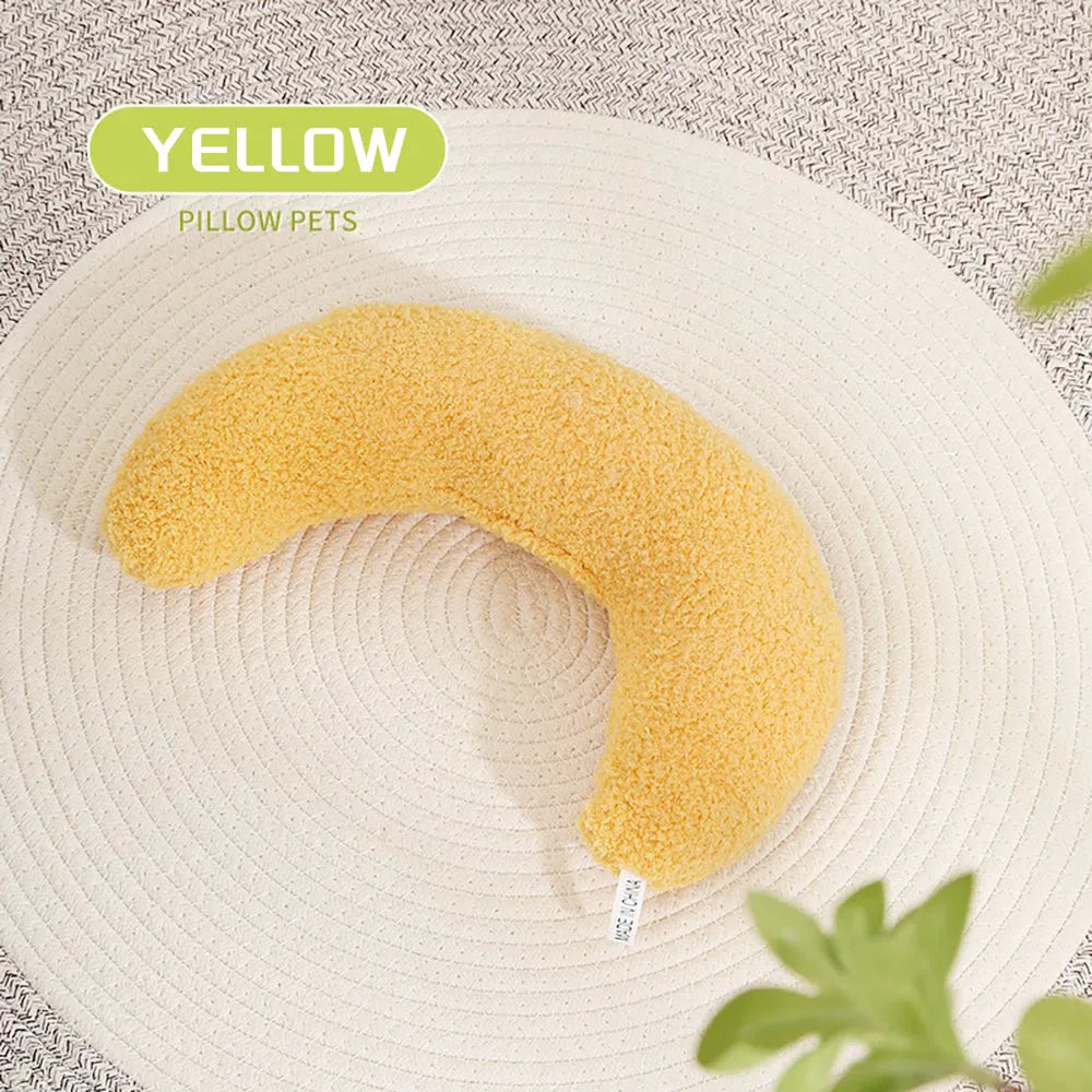U-shaped cat pillow with adjustable collar in blue khaki white or yellow for cervical protection