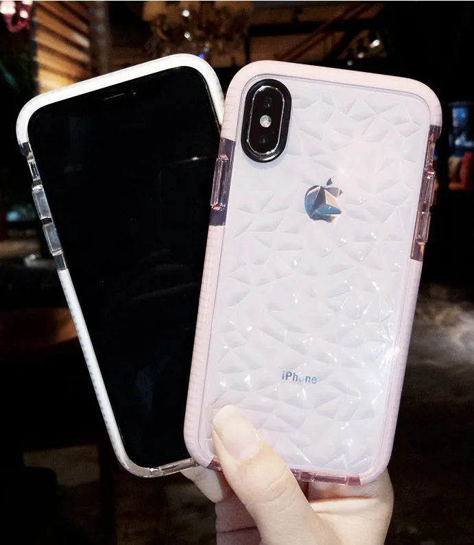 TPU iPhone case with striped pattern shown in pink with white edge detailing, compatible with multiple iPhone models