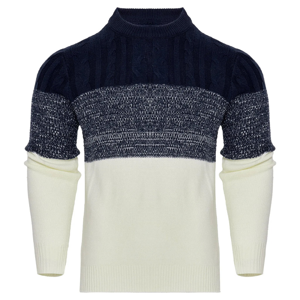 Men's cotton blend knitted pullover sweater in crew neck style with long sleeves