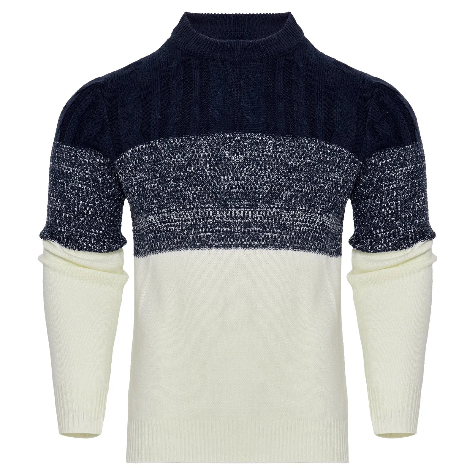 Men's cotton blend knitted pullover sweater in crew neck style with long sleeves