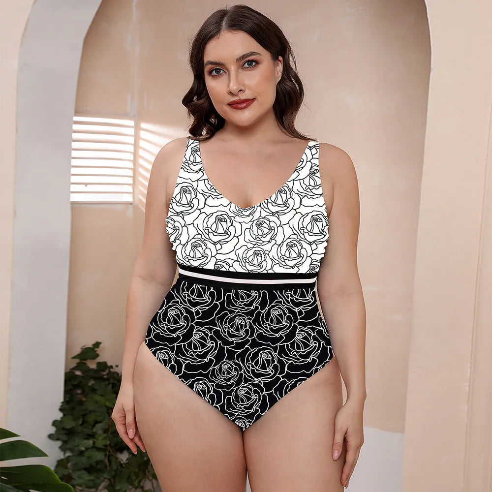 Women's blue striped vest print one-piece swimsuit with spaghetti straps on a mannequin