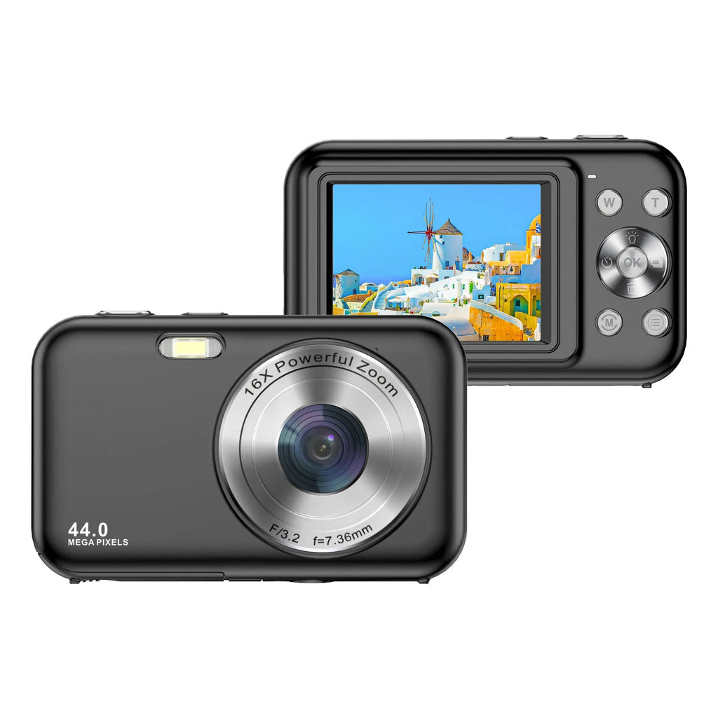 DC406L digital camera for kids in purple colour showing its 2.4-inch screen and compact design.