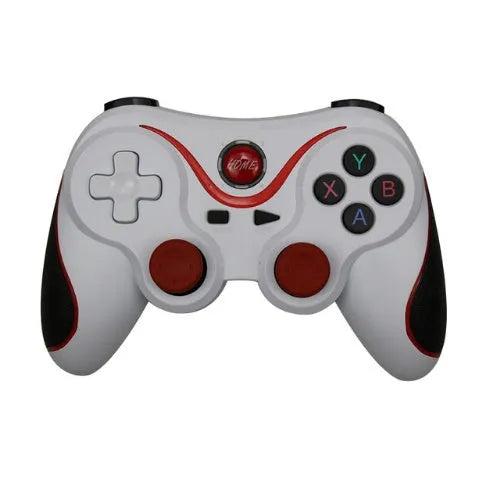 Black X3 Bluetooth wireless game controller with attached phone clip for Android smartphones