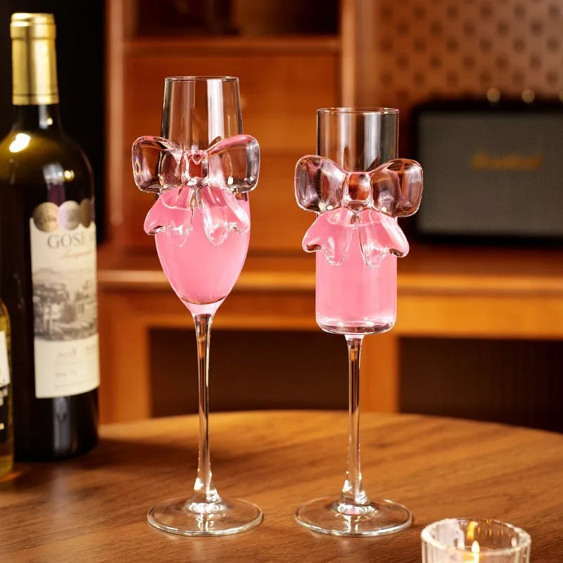 Pressed crystal glass wine glass with light luxury finish in champagne colour option