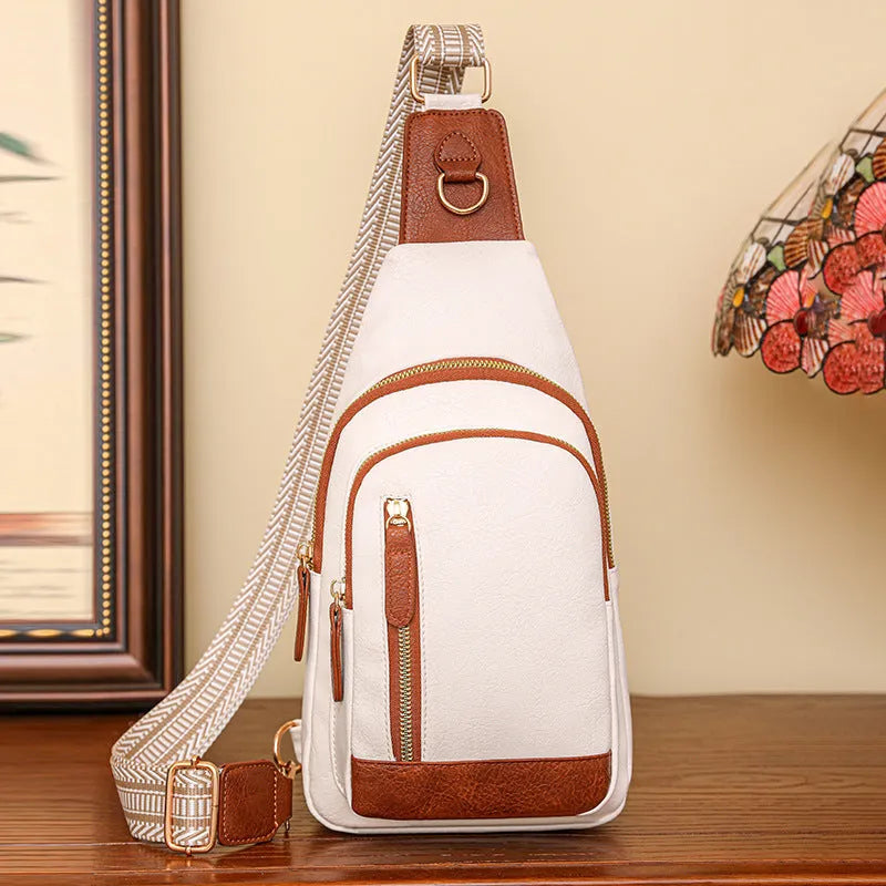 Women's soft PU leather crossbody messenger bag in street style with open pocket
