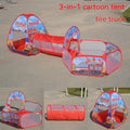 Colourful marine cartoon children's tent with integrated ball pool and crawl tunnel