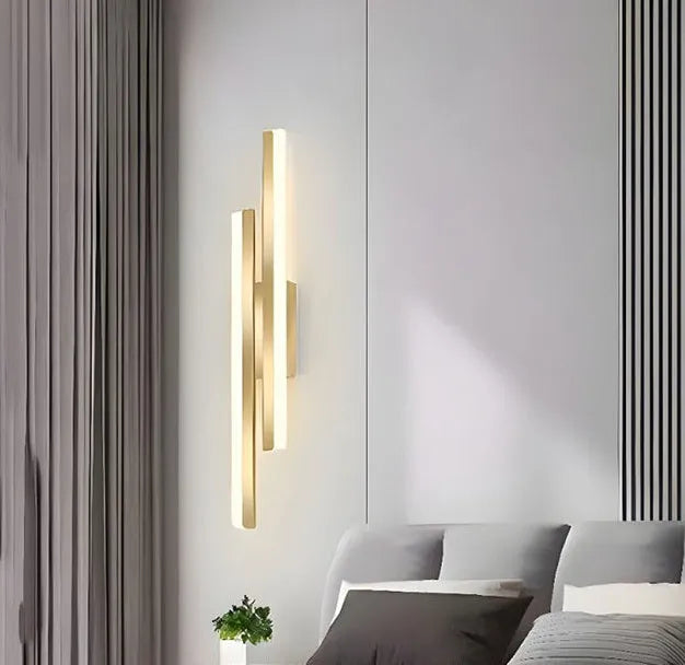 500mm gold finish double line wall lamp with tri-colour warm white lighting