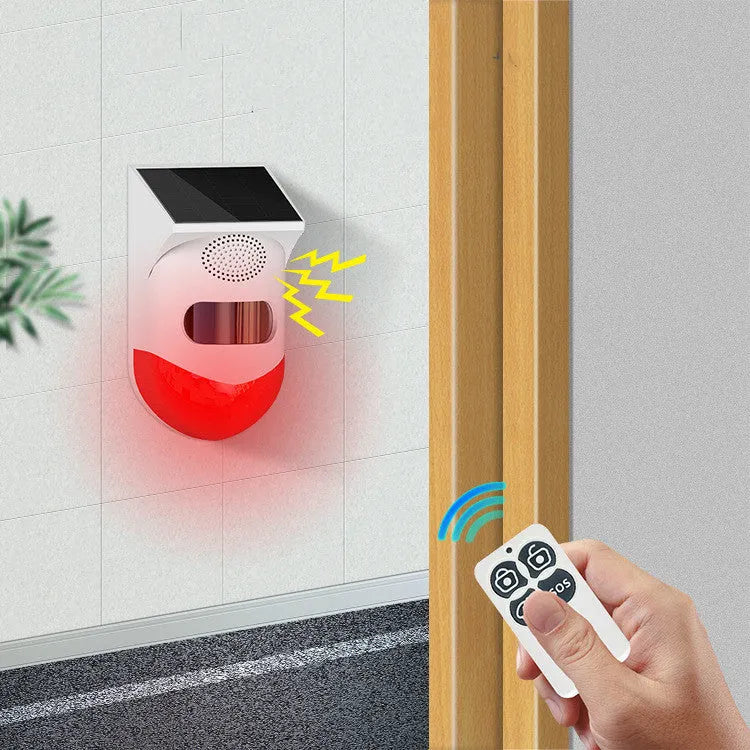 Outdoor solar-powered GSM infrared security alarm with wireless remote control for perimeter detection