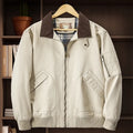 Men's plus size washed cotton baseball flight jacket in camel colour