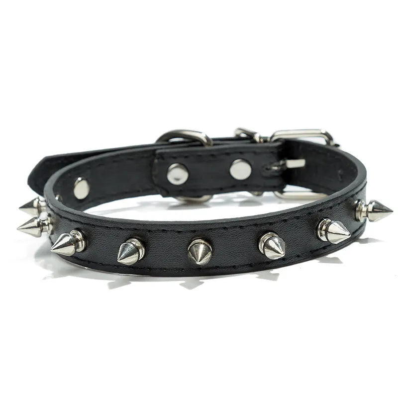 Metal-studded dog collar with thickened PU leather and alloy fastener in multiple colour options