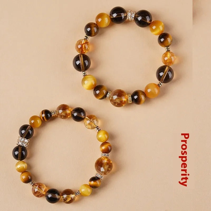Yellow tiger-eye crystal bracelet with geometric beads in K-boxing pattern