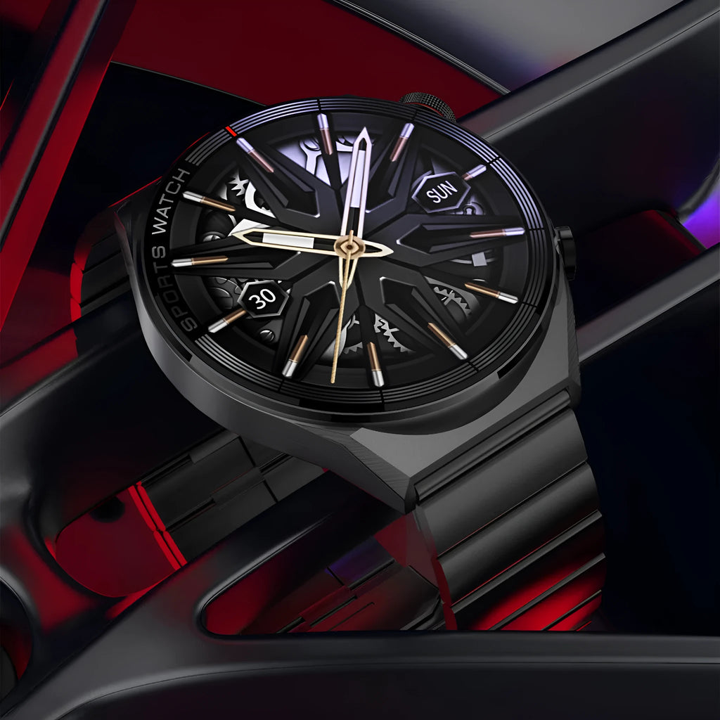 Large screen Bluetooth smart watch with calling function shown in black or silver with multiple strap options